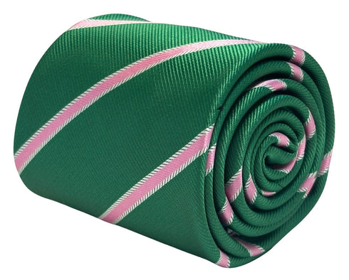 dark emerald forest green mens tie with pink club stripe